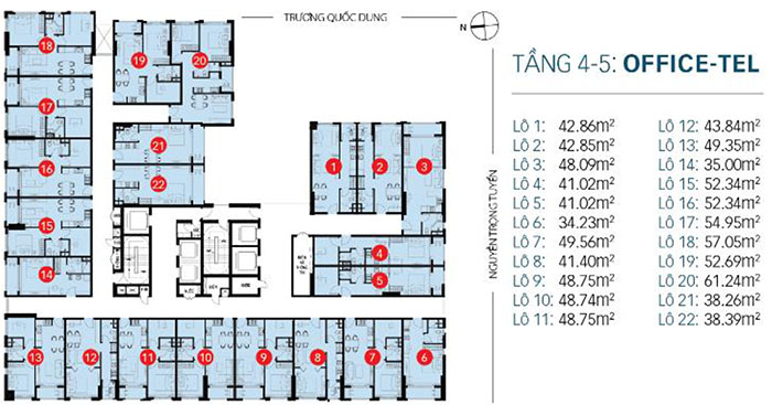 MẶT BẰNG TẦNG 4-5 OFFICETEL