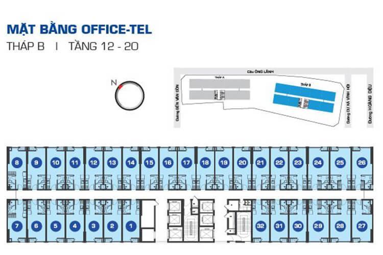 MẶT BẰNG OFFICETEL TẦNG 12-20